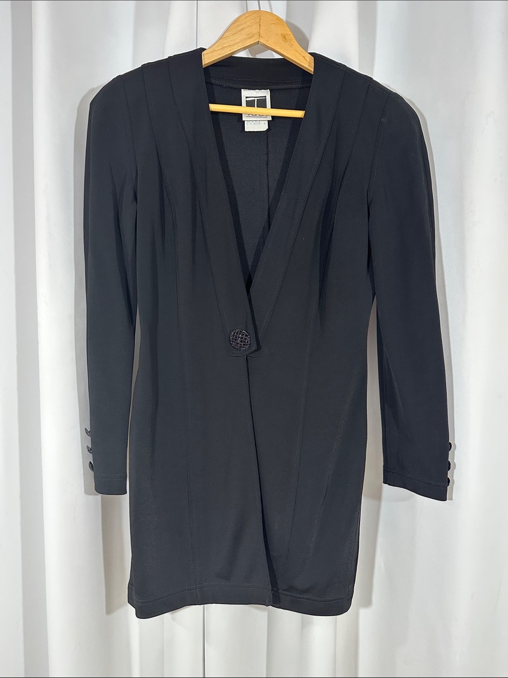 Tadashi Black Longline Open Front Jacket Size Small Snap Closure Career Evening